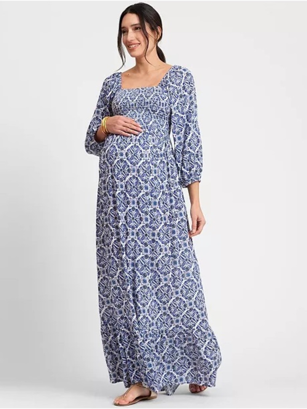 Seraphine Crepe Shirred Bodice Flower Maternity Maxi Dress Cottagecore 14 Fairy